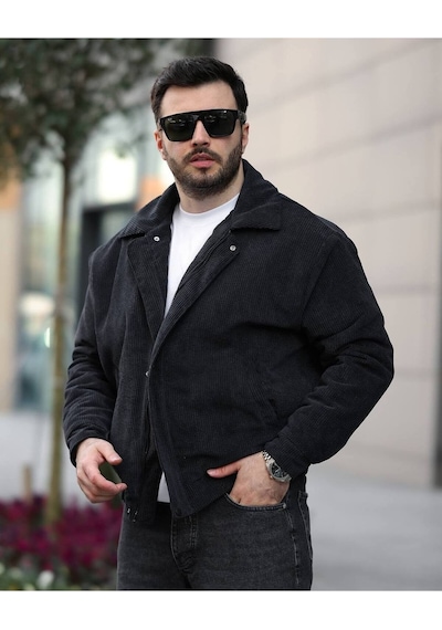 Unisex Kadife Baharlık Vinatage Oversize Ceket Siyah Kdf