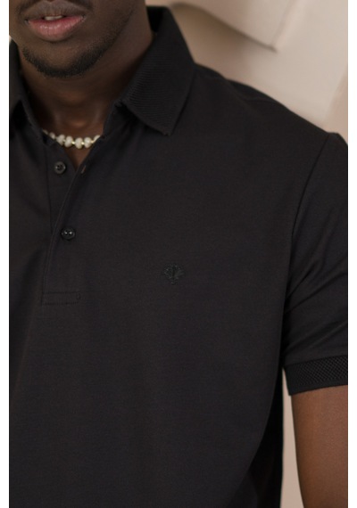 Paul Martin Örme Polo Yaka Regular Fit Pamuklu Ve Likralı T-shirt Siyah