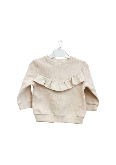 Zekids Kız Çocuk Pamuklu Fırfır Detaylı Taytlı Takım-14295 Krem
