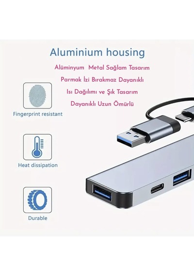 Wowssyo 7'nin 2'si Usb 3.0/usb 2.0/type-c/ Çoğaltıcı Hub Çoklayıcı Ce Sertifikalı Lisanslı 7 Port Hızlı Sağlam Metal