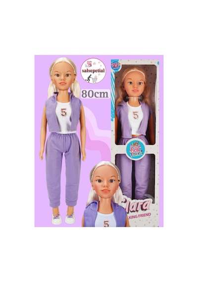 Büyük Boy Et Bebek 80cm Yürüyüş Arkadaşım Clara Sporty 80 Cm Mor Eşofman Takımlı
