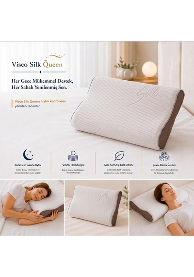Homedius Visco Queen Spacer Silk Boyun Destekli Ortopedik Visco Yastık 55x35x12 Cm Beyaz