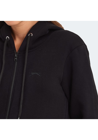 Slazenger KATYA Kadın Fermuarlı Kapüşonlu Cepli Siyah Sweatshirt