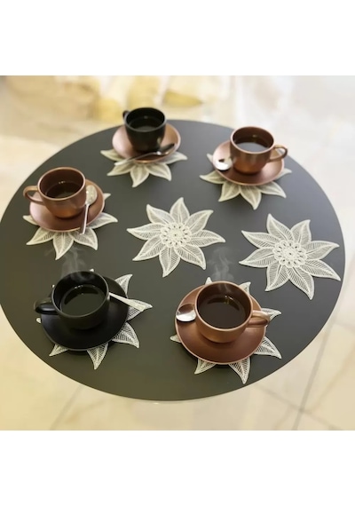6'lı Dantel Kahve Sunumluğu 15x15 Cm Asorti Desenli Modern Sunum Aksesuarı Çok Renkli