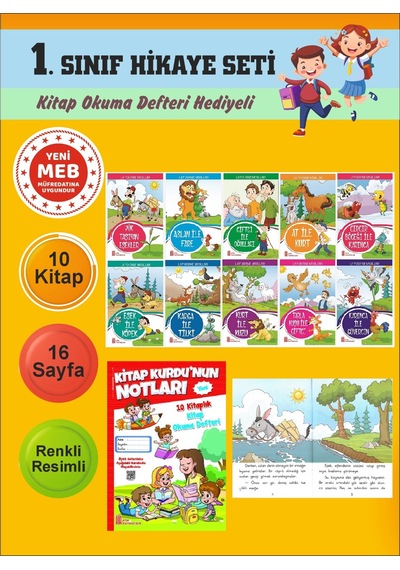 1.sınıflar İçin Okumayı Sevdiren 10 Lu Hikaye Seti 9 Kitap Okuma Defteri Hediyeli