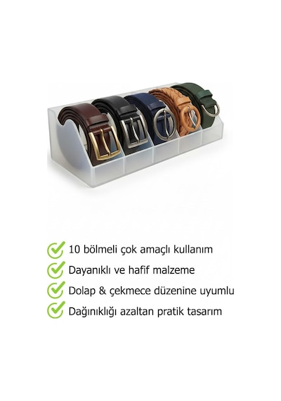 Tineke 5 Bölmeli Kemer Çorap Takı Makyaj Organizeri Dolap İçi Kemer Düzenleyici Organizer Siyah Diğer