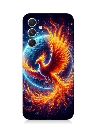 Samsung Galaxy A14 Uyumlu Alevlerin İçinde Dönüşüm Anka Kuşu Desenli Silikon Kılıf Çok Renkli
