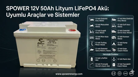 Spower 12 Volt 50ah Prizmatik Hücreli Lifepo4 Akü