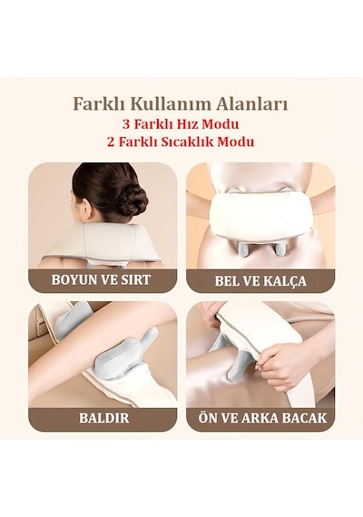 Valkyrie Şarjlı Boyun Masaj Aleti İnsan Eli Hissi Veren Isıtmalı Yoğurmalı Bel Sırt Omuz Masaj Cihazı Kahverengi