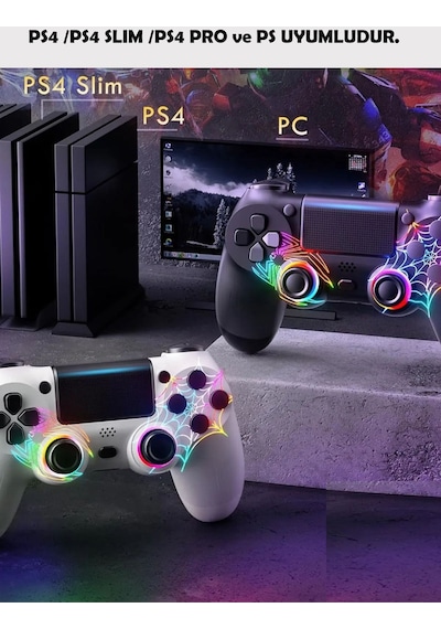 Ps4/pc Uyumlu Rgb Çift Motor Titreşimli Spiderman Bluetooth Oyun Kolu