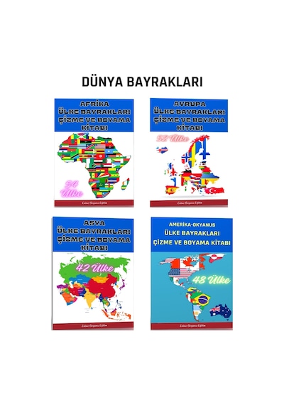 Dünya Bayrakları Çizme Ve Boyama Kitap Seti 4 Kitap