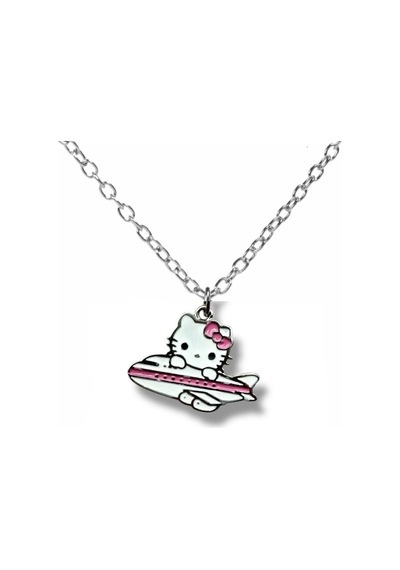 Hello Kitty Pembe Uçak Figürlü Kolye 60 Cm Zincirli Sevimli Ve Renkli Unisex Takı Çok renkli