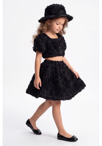 Mnk Baby & Kids Rosemu Kız Çocuk Şapkalı Takım M00819 Siyah