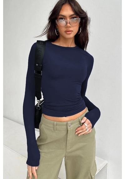 Madmext Lacivert Bisiklet Yaka Basic Uzun Kollu Body Mg1701-lacivert Lacivert