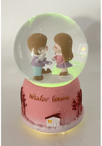 Winter Lovers - Kış Aşıkları Işıklı Ve Müzikli Kar Küresi Pembe