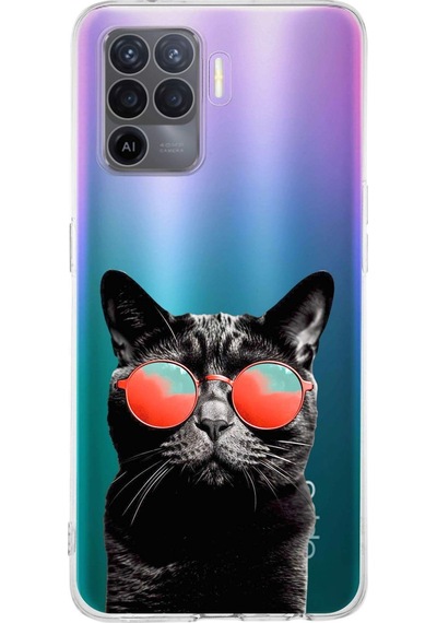 Oppo A94 İle Uyumlu 1mm Slim Fit Kedi 3 050d Baskılı Şeffaf Kılıf Şeffaf