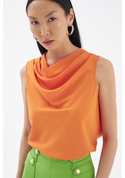 Sateen Degaje Yaka Kolsuz Bluz - Oranj