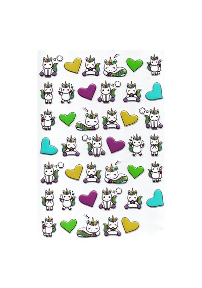 Sticker Kabartmalı A4 Boyutunda Stiker Defter, Planlayıcı Etiket- Lim221 - Unicorn Kalp