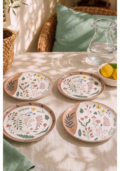 Soft Bloom Nordic Pasta Tabağı 4'lü Pasta & Sunum Tabağı 22 Cm Çok Renkli