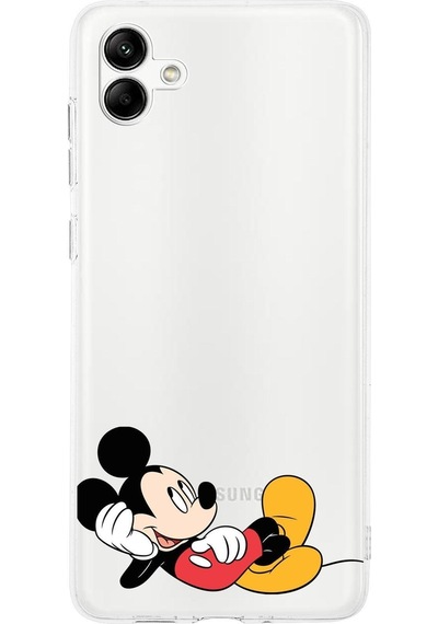 Samsung Uyumlu Galaxy A04 Kamera Korumalı Kapak Mickey Mouse Tasarımlı Şeffaf Kılıf Şeffaf