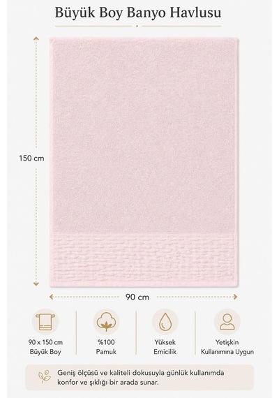 Banyo Havlusu %100 Pamuk 90x150 Cm Linea Collection 650 Gr Pembe