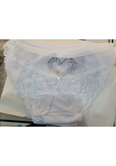 Papatya Dantel Detaylı Taşlı Kadın Külot V15 Beyaz
