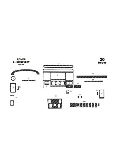 Land Rover Discovery Torpido Kaplama 1990-1998 30 Parça Karbon
