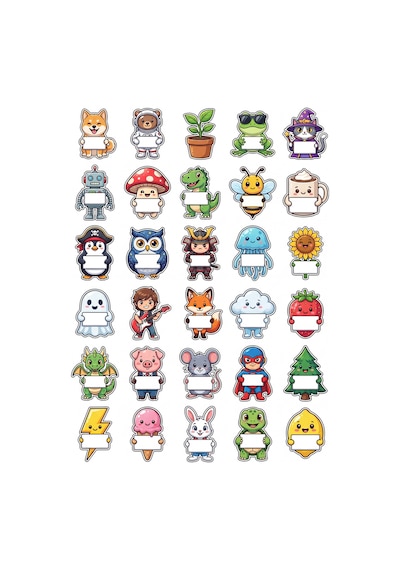 30 Adet Sevimli Chibi Karakterler Sticker Seti - Laptop Defter Telefon İçin Çok Renkli