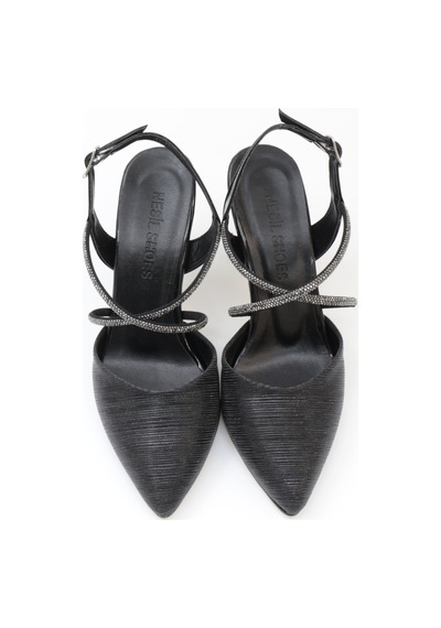 Nesilshoes Nesil Shoes Tam 182 Siyah Simli Topuklu Kadın Sandalet