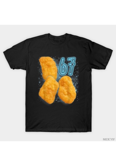 Flood Of Style Chicken Nugget Lover 67 Meme Six Seven T-shirt Erkekler Kadınlar İçin % 100% Pamuk T Shirt Kı Siyah