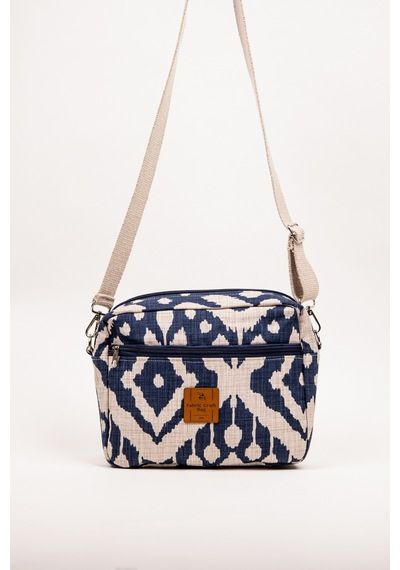 Fabric Craft Bag Çapraz Askılı Kadın Omuz Çantası Fermuarlı Günlük Kullanım Lacivert - Beyaz