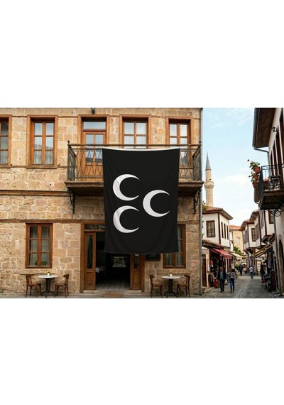 Üç Hilal Siyah Bayrak 140gr Premium Raşel Kumaş 300x450cm Diğer