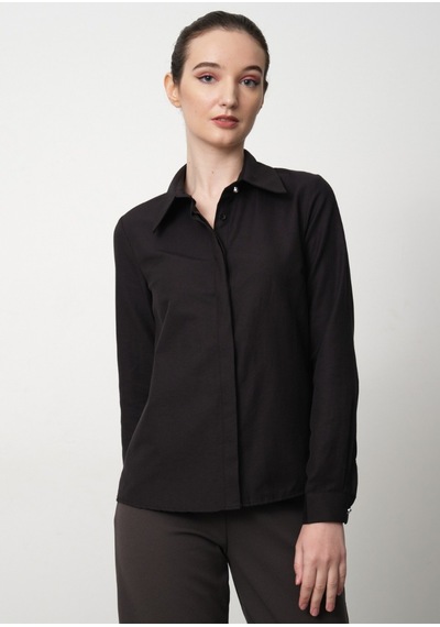 Pera Moda Kadın Slim Fit Pamuklu Ofis Gömleği Koyu Siyah