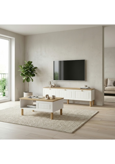 Zenith Membran Mdf Kapaklı Modern Tv Ünitesi - Beyaz Beyaz