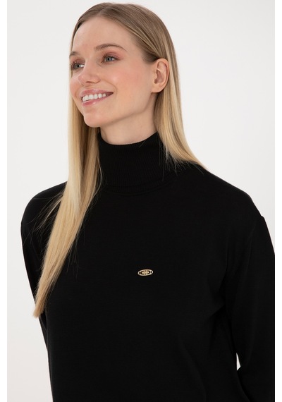 U.S. Polo Assn. Kadın Siyah Basic Boğazlı Kazak 50307742-VR046