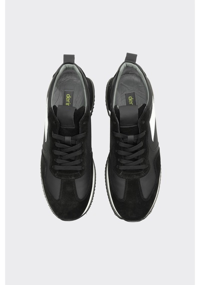 Derinet Hakiki Deri Comfort Erkek Sneaker Siyah Süet Siyah Süet