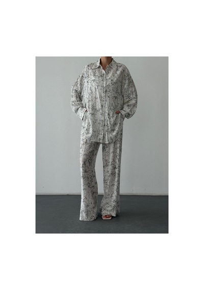 Quzu Batik Desenli Pantolon Ekru