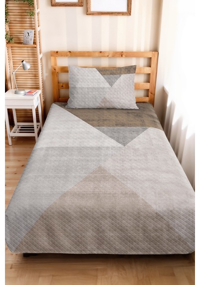 Gri Geometrik Modern Genç Odası Tek Kişilik Pike Takımı-antrasit Bej 160x220cm Kapitone Yatak Örtüsü Mat Ada Kabuğu