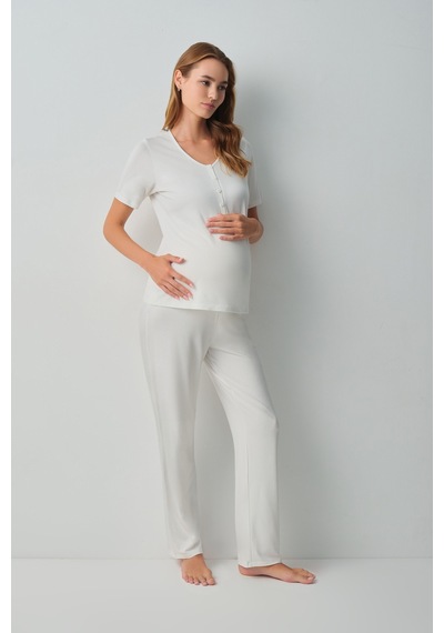 Suwen Pearl Hamile Lohusa Pijama Takımı Wsh10510180036 Ekru