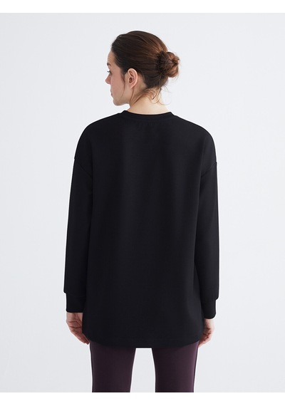 Lcw Everyday Siyah Bisiklet Yaka Baskılı Oversize Kadın Tunik