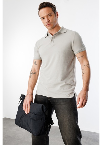 Genius Store Erkek Çekmeyen Pamuklu Kumaş Regular Fit Standart Kesim Polo Yaka Tişört Poloyaka-t-shırt1 Gri