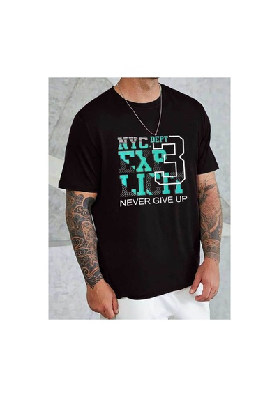 Medinenur Unisex Nyc Baskılı Bisiklet Yaka Tshirt Siyah