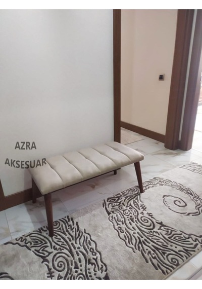 Azra Mobilya Benc - Puf - Bank - Çeşitleri - Ahşap Ayaklı - Ahşap Bench - Çift Kişilik Puf Krem - Vizon