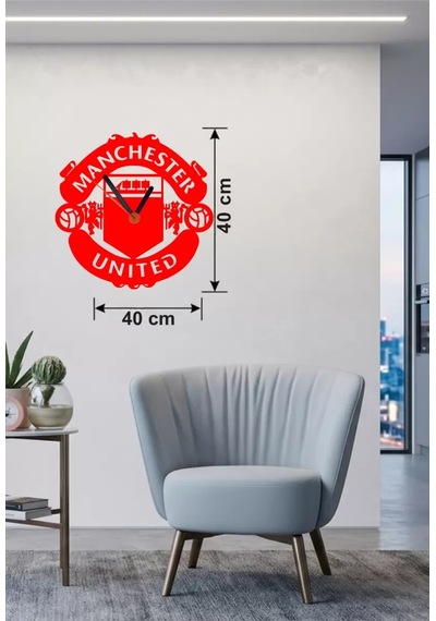 Mey İthalat Manchester United Logolu Ahşap Duvar Saati - 40x40 Cm Taraftar Hediyesi Çok Renkli
