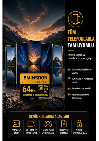 Elite Pro 64gb Hafıza Kartı 4k Drone Araç Aksiyon Telefon Ev Kamerasıyla Uyumlu