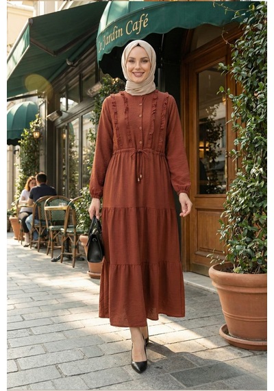 Hb Harma Time Butik Kadın Fırfır Detaylı Düğmeli Keten Kahverengi Elbise Sütlü Kahve Sütlü Kahve Hb Harma Time Butik Kadın Fırfır Detaylı Düğmeli Keten Kahverengi Elbise Sütlü Kahve Sütlü Kahve