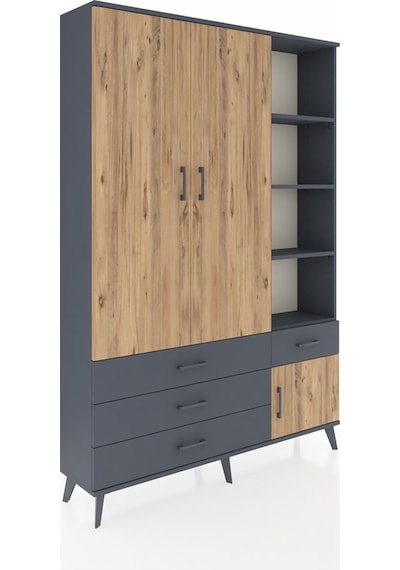 Arges Dolap 5 Raflı 4 Çekmeceli Tek Askılı 132x30x195 Antrasit-çam/antrasit Atlas Çam/antrasıt Arges Dolap 5 Raflı 4 Çekmeceli Tek Askılı 132x30x195 Antrasit-çam/antrasit Atlas Çam/antrasıt