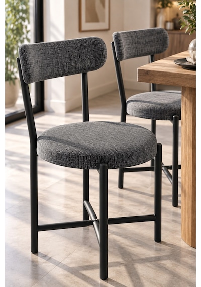 Sulorahome 2'li Keten Kumaş Metal Ayaklı Modern Mutfak Sandalyesi Seti Antrasit