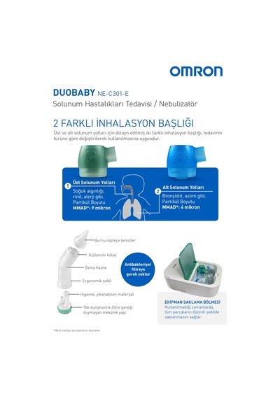 Omron DuoBaby, Burun Aspiratörlü Alt ve Üst Solunum Yoluna Uygun Nebulizatör