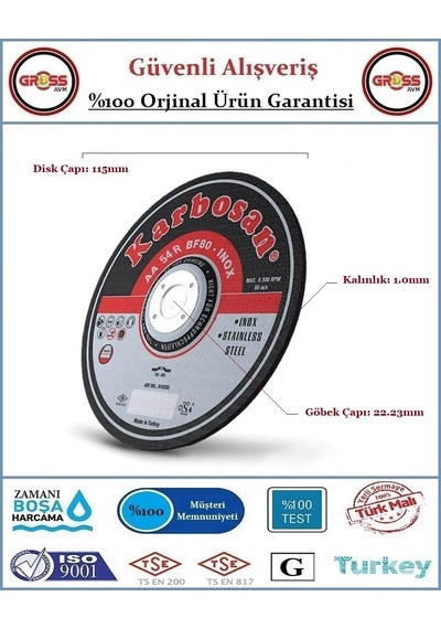 Karbosan Inox Paslanmaz Çelik Kesme Disk Taşı - 115mm